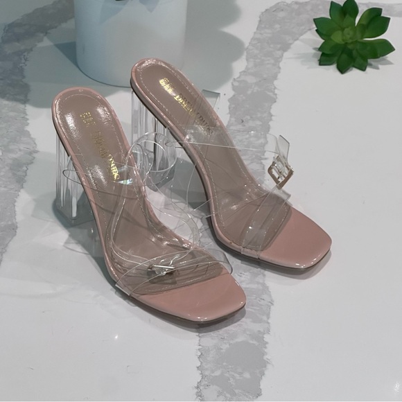 Dream Pairs Tan Clear Block Heels 8.5 - Picture 2 of 6